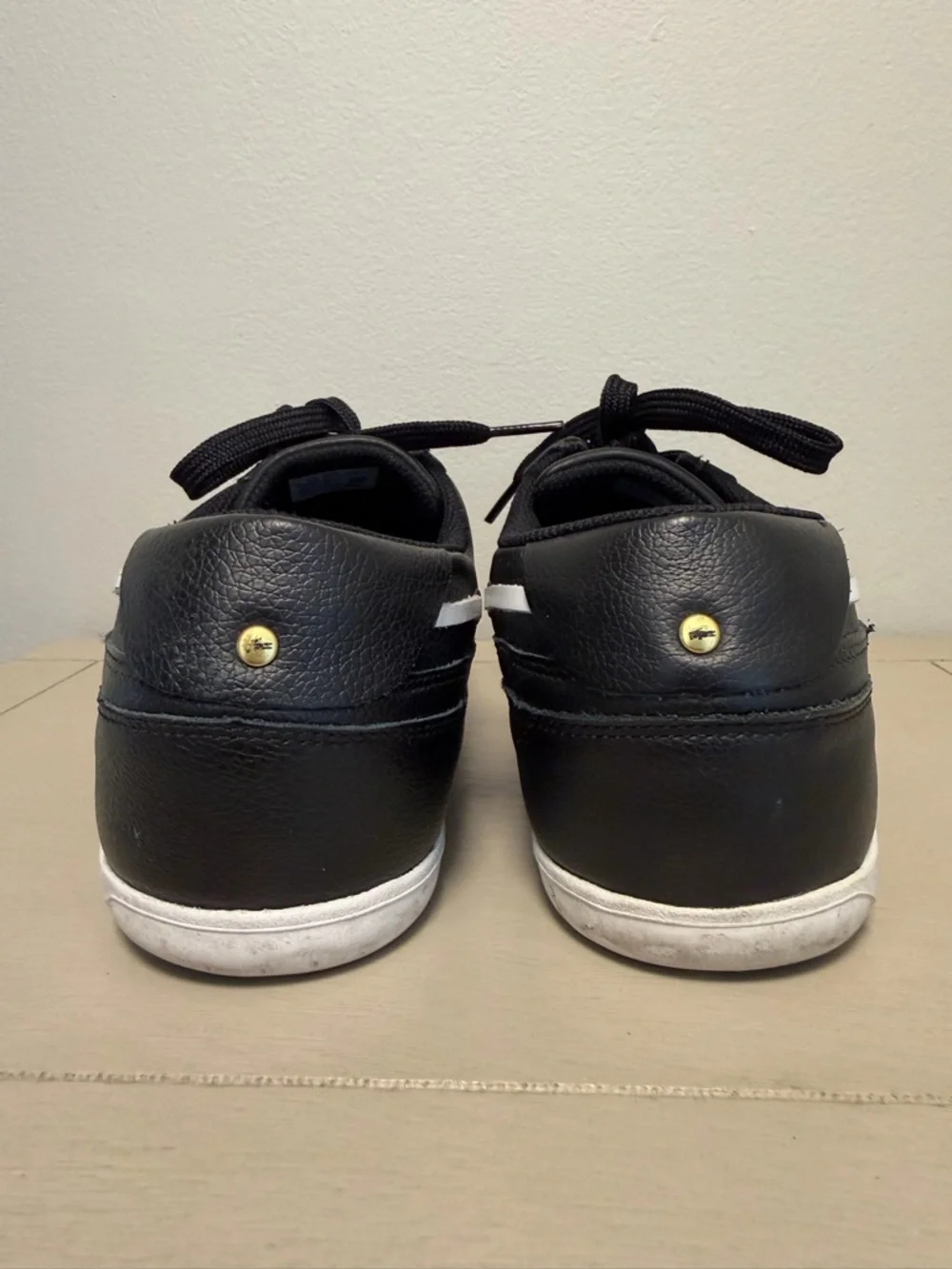 Lacoste Dreyfus AP Leather Boat Shoes Sneakers Black Sz 9.5 Moc Toe Low Top
